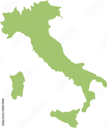 Outline map of Italy in light green color.