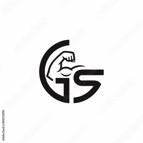 GS logo with strong arm for fitness and gym branding.