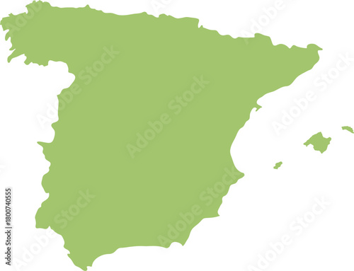Outline Map of Spain in Light Green Color.