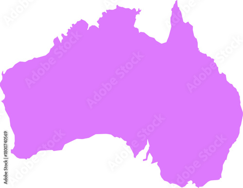 Purple outline map of Australia continent isolated on white background.