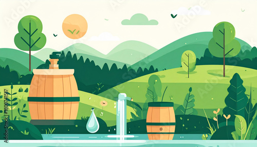 Flat Green & Beige Icons of Sustainable Water Management