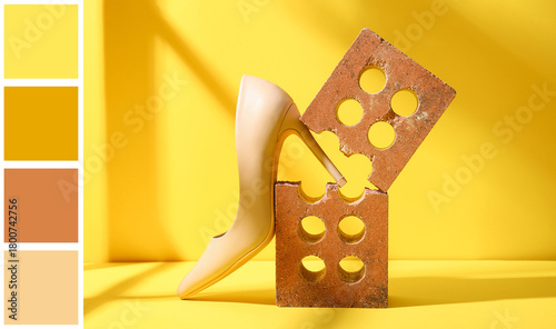Broken brick with high-heel...