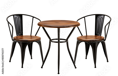 Industrial Cafe Table & Chairs Set - Rustic Furniture Dining on transparent background png