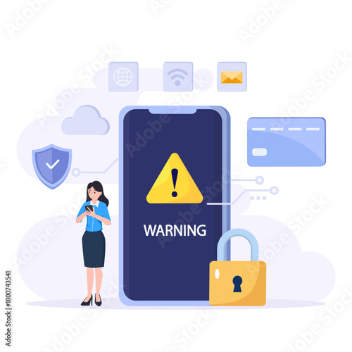 Concept operating system error warning. Vector illustration warning notification security and virus protection