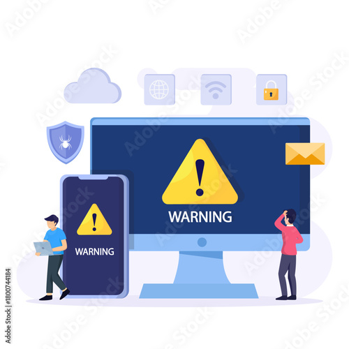 Concept operating system error warning. Vector illustration warning notification security and virus protection