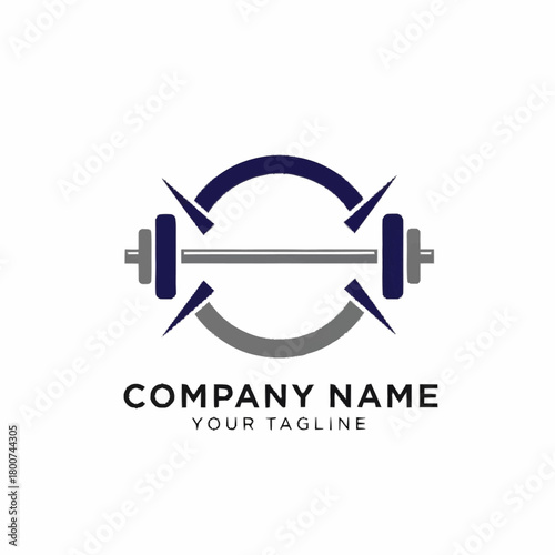 Barbell and circular elements logo design for fitness company.