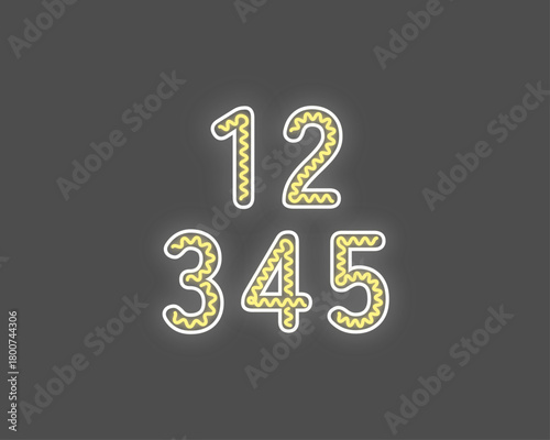 ネオン風デコレーション数字1-5セット - 稲妻とウェーブライン、サイバーパンクなデザインフォント