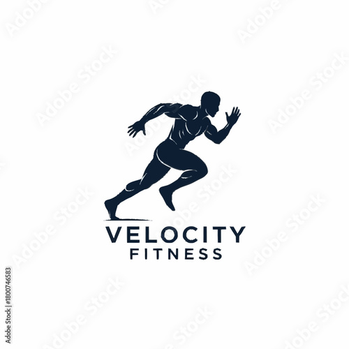 Dynamic runner silhouette logo for Velocity Fitness representing speed and strength.