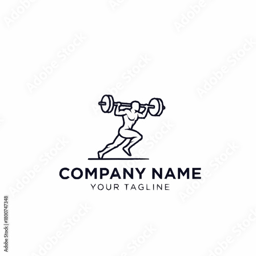 Weightlifter lifting heavy barbell in dynamic pose for fitness and strength logo.