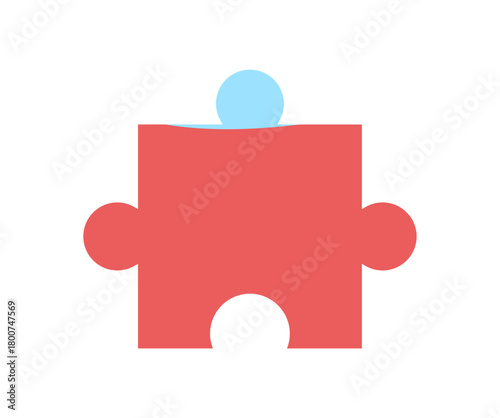 Flat red jigsaw puzzle piece silhouette. Simple toy for boardgame or table game fun. Perfect for children game, kids hobby, and playful activities. Bright graphic entertainment banners.