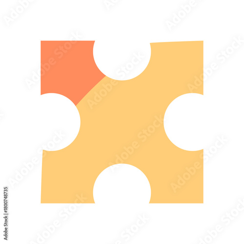 Flat jigsaw puzzle piece graphic with fun and playful style. Bright toy element for boardgame or table game. A symbol of childhood and entertainment, perfect for children hobby activities.