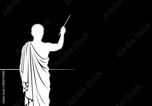 Minimalist silhouette of an ancient Greek philosopher teaching.