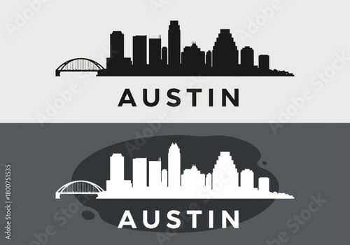 Austin Texas Skyline Silhouette with Bridge and City Name.