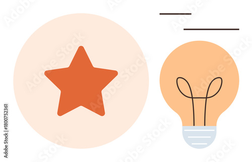 Star inside a circle and a lightbulb emitting rays represent concepts of creativity, innovation, achievement, and recognition. Ideal for brainstorming, innovation, awards, leadership, education