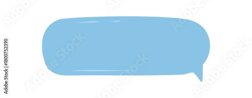 Organic hand drawn chat bubble box with doodle and icon style. Blue speech textbox with message for conversation in rectangle format, modern element for creative communication.