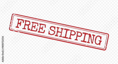Grunge red double lined rectangular free shipping stamp with tilted orientation