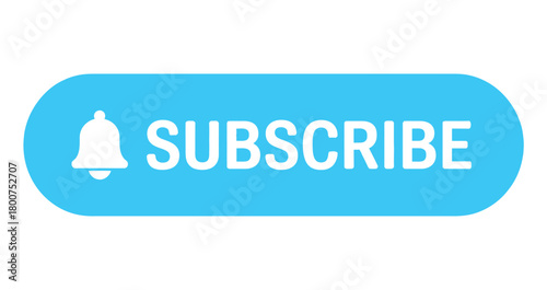 A bright blue button with the word SUBSCRIBE and a bell icon, symbolizing engagement with online content and notifications.