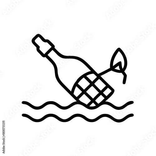 A minimalist illustration of a message in a bottle floating on the water. A candle is affixed to the bottle