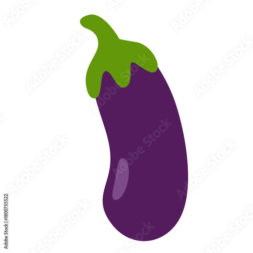 A purple eggplant illustrated in simple flat design, representing fresh vegetables, organic produce, healthy food ingredients, natural gardening, and nutritious culinary components.
