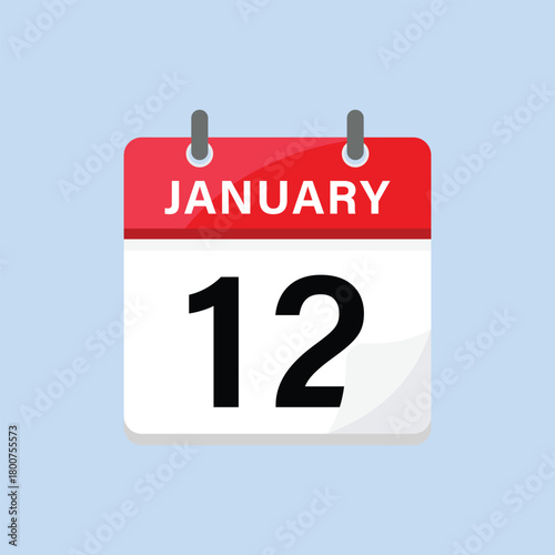 January twelfth calendar icon flat design style weekend celebration reminder schedule