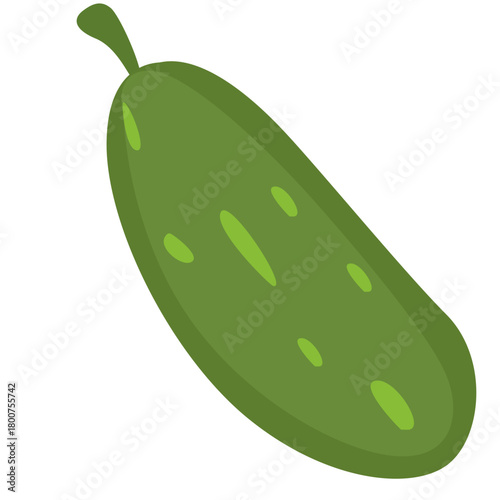 A fresh green cucumber illustrated in a simple flat style, highlighting organic produce, healthy eating, natural ingredients, and botanical food elements for design use.