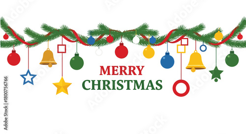 Festive Christmas Garland with Ornaments and Bells.