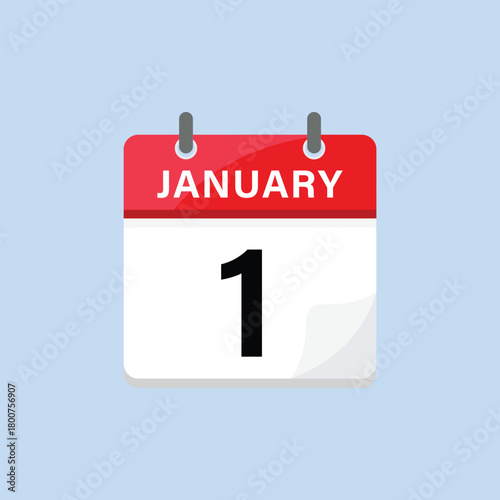 January first calendar icon flat design style reminder for new year day