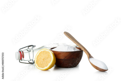 Bowl with baking soda, bott...
