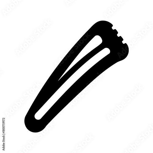A simple black silhouette drawing of a standard hair clip on white background