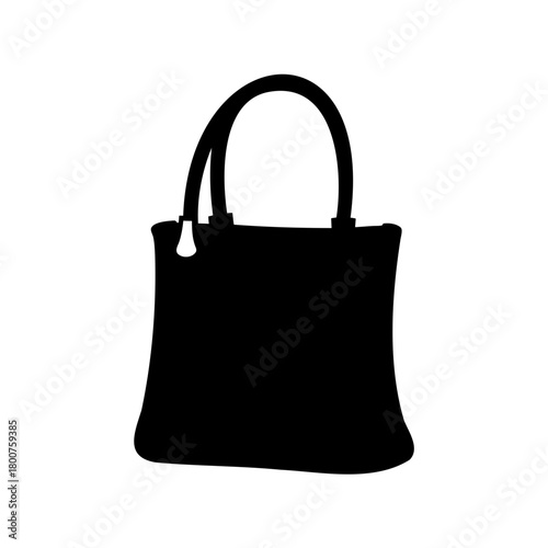 Silhouette image showing an elegant black handbag with curved handles on white