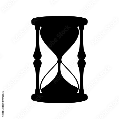 Black and white graphic illustration of an hourglass depicting the passage of time