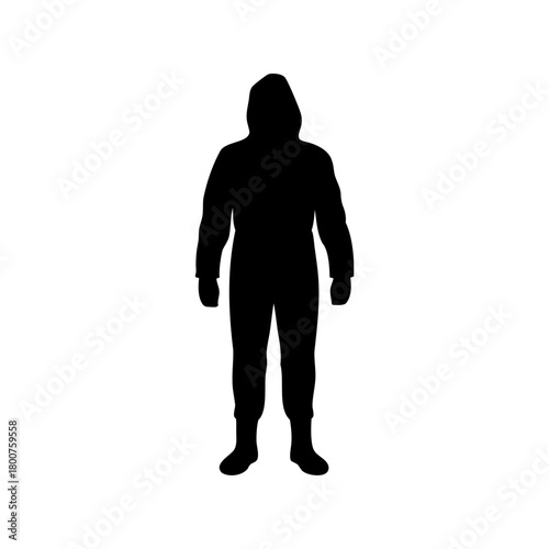 Silhouette of a person in a hazmat suit or protective gear isolated