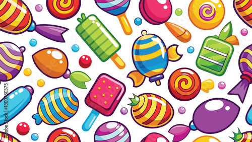 Colorful candy icons seamless repeat, glossy vector.