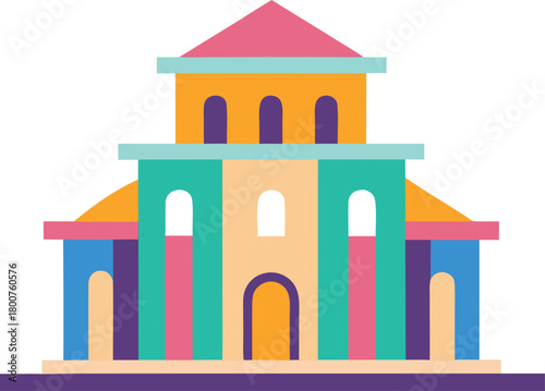 Colorful pastel minimalist building icon.