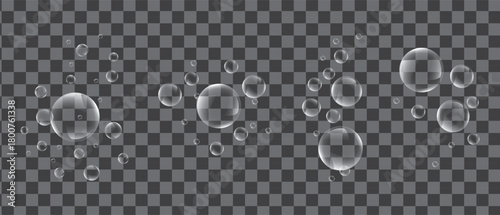 Realistic floating soap bubbles on transparent background water air spheres template