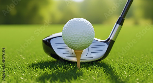 golf ball on tee and golf club, generative ai