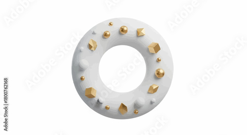 Minimalist Donut with Golden Geometric Shapes