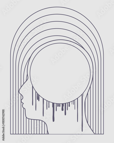 Dementia, memory loss, amnesia concept. Brain damage, cognitive disfunction. Alzheimer's disease. Illustration of a human head profile with damaged brain. Mental, psychological illness.