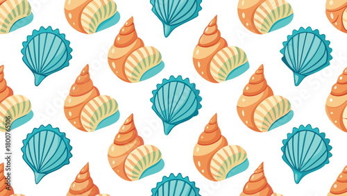 Realistic seashell icon pattern, seamless vector.