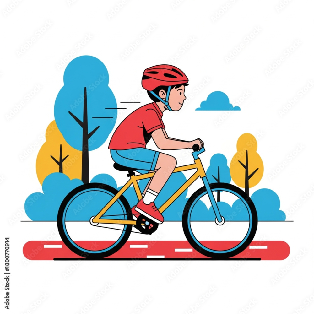 Fototapeta premium Kid Riding Bicycle – Outdoor Activity Vector