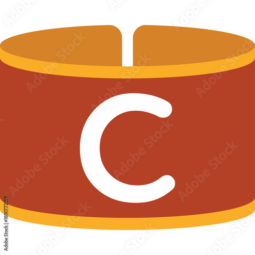 Captain's Armband with White C Letter on Red Band with Yellow Trim Transparent Background