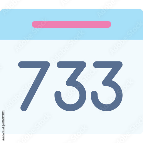 Calendar Icon With Number 733 In Blue Gray Color With Pink Line On Top And Transparent Background