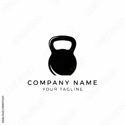 Black kettlebell silhouette logo design for fitness and strength training.