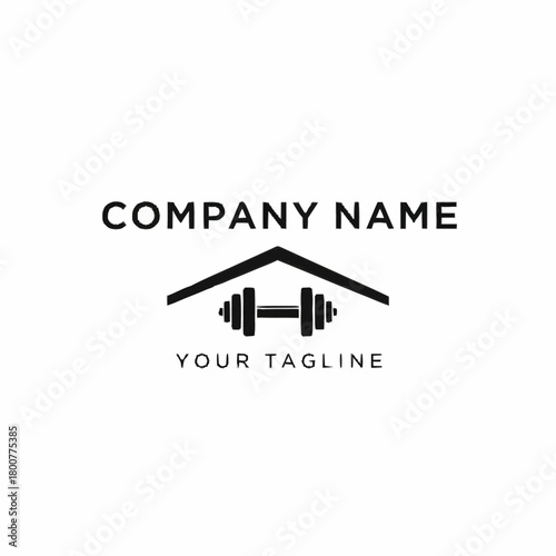 Gym Logo Design with Dumbbell and Roof Icon.
