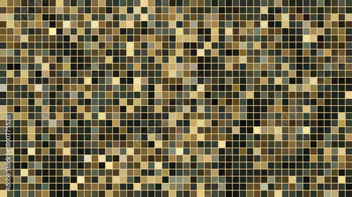 Dark earth tone square tile mosaic grid pattern with gold and black