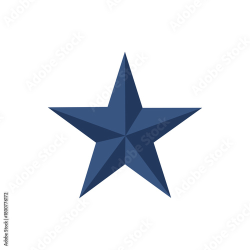 A simple yet elegant dark blue three-dimensional star icon. This classic five-pointed geometric shape with a beveled effect symbolizes success, rating, and patriotism