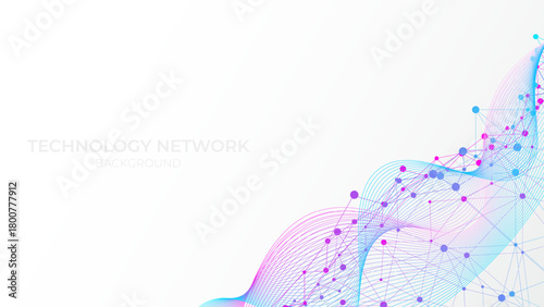 Geometric abstract background with connected line and dots. Network and connection background for your presentation. Futuristic digital wave network on white background