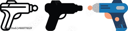 Toy Ray Gun Icons Outline Silhouette Color futuristic , ray gun, toy, futuristic, sci fi, weapon, blaster, 