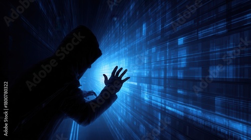The Digital Shadow Hacker Stealthily Manipulating Information Streams Exploring the Virtual Realm of Cyber Threats and Data Security Concepts