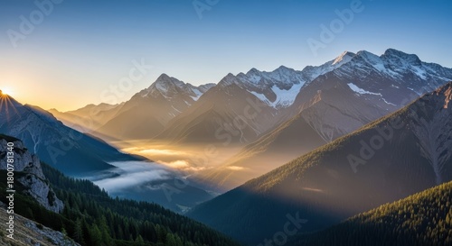 Fototapeta Naklejka Na Ścianę i Meble -  Snowy Mountains Overlooking Peaceful Lake